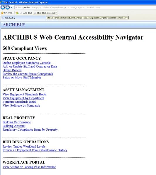 ARCHIBUS Accessibility Navigator